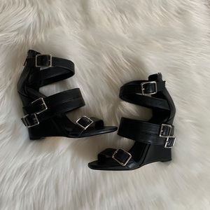 Kendall & Kylie Black Wedge heels with silver hardware buckles